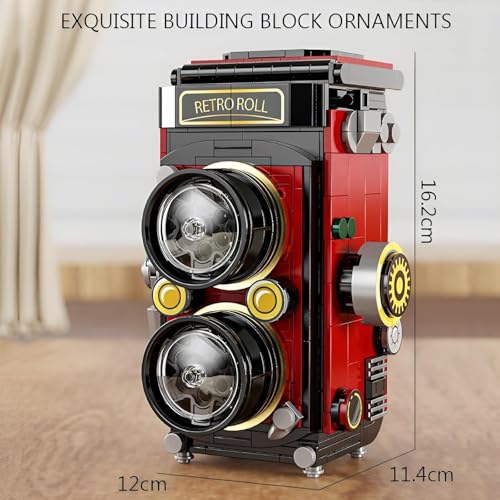 Image of SKY LINE OCEAN Vintage Camera Building Block Set, 719 PCS Retro Model Brick Kit with Simulated Shutter, Openable Covers, LED Light, Home Decor Gift Photography Lovers | 6 Months Structural Warranty