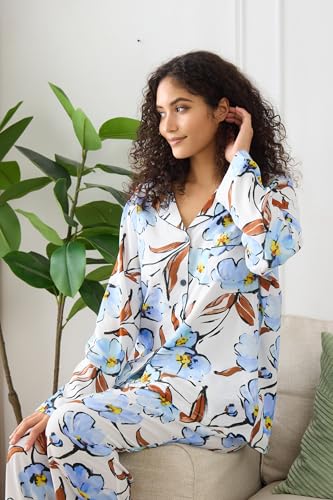Image of YiNi LuLu Womens Pajamas Set 2 Piece Long Sleeve Sleepwear Button Down Pjs Lounge Set Nightwear with Pockets
