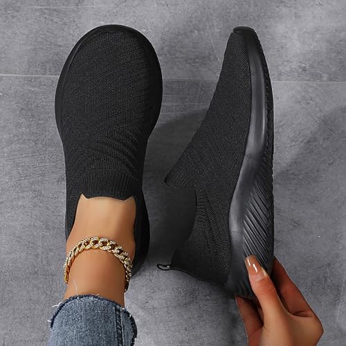 Women's Athletic Walking Shoes Elastic Casual Knit Mesh Light Blue Comfort Slip on Breathable Sneakers3