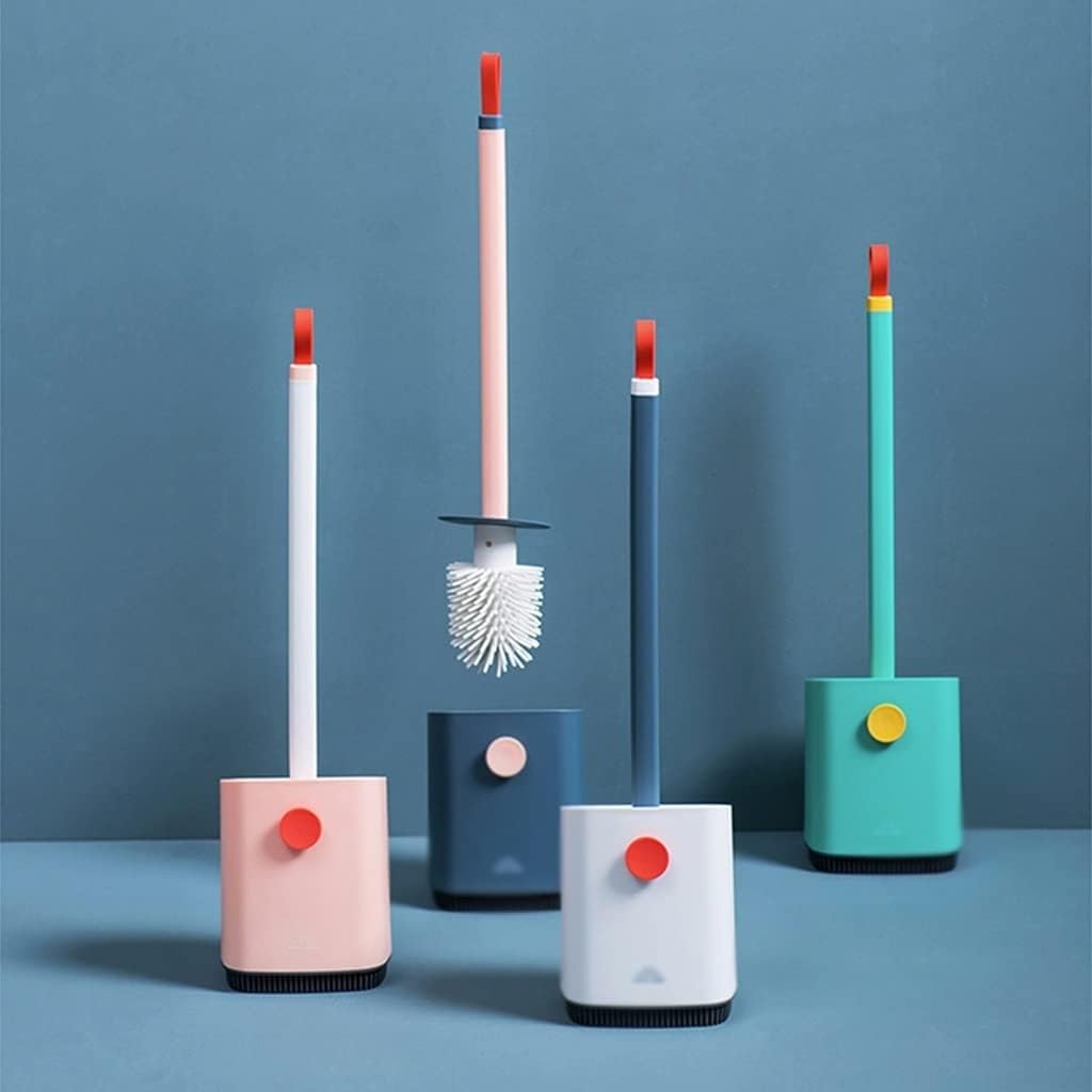 Toilet Brush Holder Toilet Brush Holder Household Silicone Long-Handled Toilet Bowl Brush Bathroom Wall-Mounted Cleaning Brush 360° No Dead end Toilet Brushs Set Toilet Brush Holders(White)