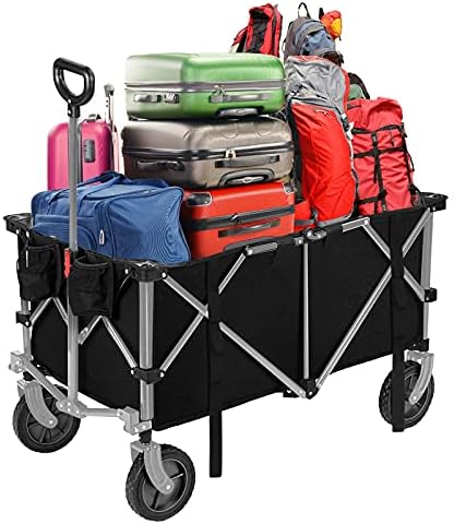 ROMISS Folding Wagon Cart Heavy Duty Collapsible Utility Wagon Outdoor Camping Garden Cart with Universal Wheels for Camping, Sports, Shopping - Black