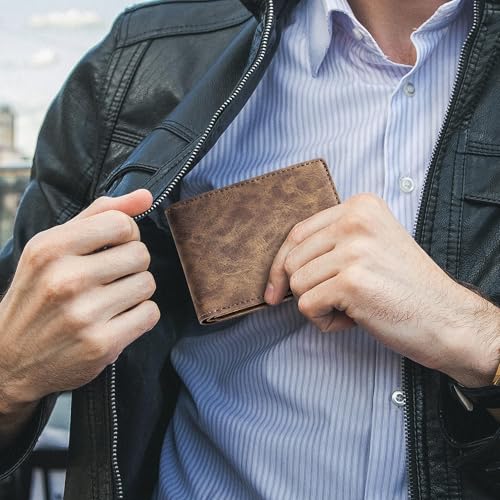 Image of Gostwo Mens Slim Bifold Wallet, RFID Blocking with ID Window & Card Slots | Faux Leather, Slim Front Pocket Fit, Multi Card Slots, RFID Privacy Protection, Gift for Men, Boy, Teen