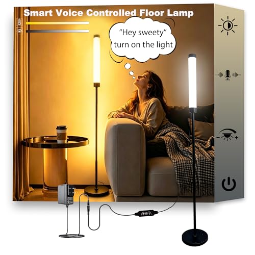 Lallomo Voice-Activated Led Floor Standing Tall Lamp Custom Color Temperature Pole for Adults and Kids Indoor Bedroom Home Living Room Office (Black-Voice Control)