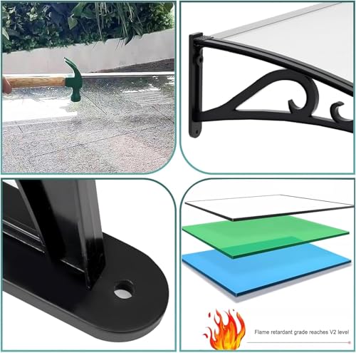 Auvent de porte en polycarbonate 80x140cm avec support aluminium résistant - 7