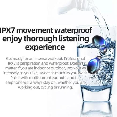 Earbuds submerged in a glass of water, illustrating their IPX7 waterproof capability.