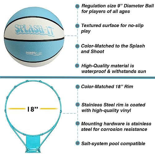 Dunn-Rite Splash & Shoot Outdoor Adjustable Height Swimming Pool Basketball Hoop W/Ball, Base, & 18 Inch Stainless Steel Rim For Adults & Kids, Clear #TOP6