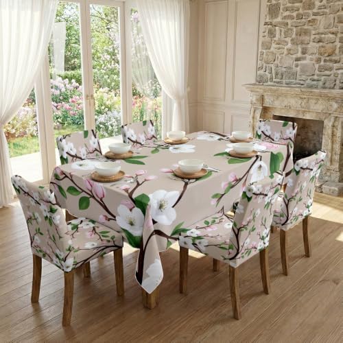 Nappe et housses de chaise fleurs cerisier beige decor de table - 4