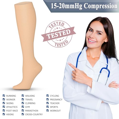 Image of QUXIANG Copper Compression Socks for Women & Men Circulation (8 Pairs) - Best for Running Athletic Cycling - 15-20 mmHg