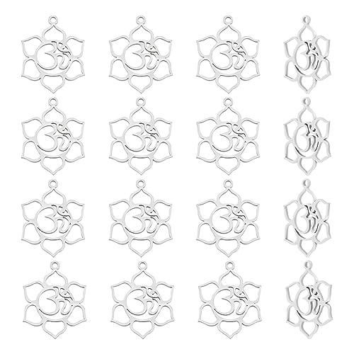 UNICRAFTALE 16pcs 1.5mm Hole Stainless Steel Flower Hollow Charm Metal Flat Flower with Ohm Aum Links Yoga Charm Laser Cut Blossom Cut Out Dangle Earring Pendant for Jewelry Findings