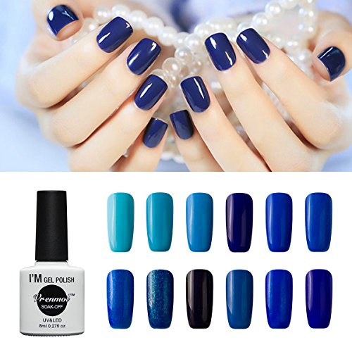 Vrenmol Gel Nail Polish Set 12pcs Blue Soak off UV LED Nail Polish Nail Lacquers Nail Art Manicure Kit
