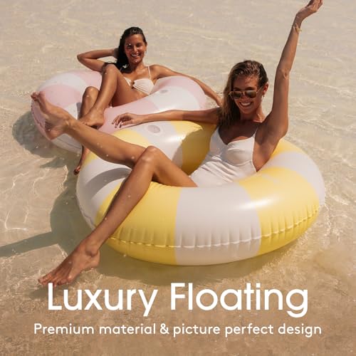 FUNBOY Giant Vintage Yellow Stripe Inflatable Tube Pool Float with Cup Holder 48" | Large Pool Float for Adults | Inner Tube Swimming Pool Toys Swim Rings | Pool Lounger Float for Pool Party & Summer by FUNBOY - Image 2