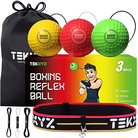 TEKXYZ Boxing Reflex Ball, 3 Difficulty Levels Boxing Ball with Headband, Softer Than Tennis Ball, Perfect for Reaction, Agility, Punching Speed, Fight Skill and Hand Eye Coordination Training Cover