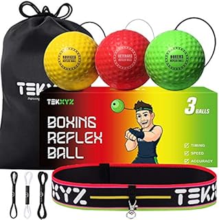 TEKXYZ Boxing Reflex Ball, 3 Difficulty Levels Boxing Ball with Headband, Softer Than Tennis Ball, Perfect for Reaction, Agility, Punching Speed, Fight Skill and Hand Eye Coordination Training