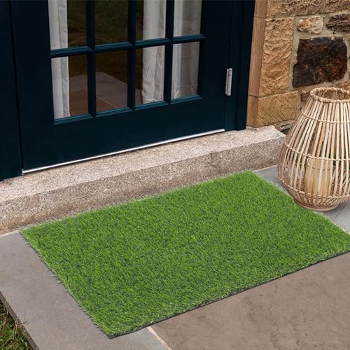 SHACOS Artificial Turf Door Mats 24"x36" Indoor/Outdoor 1.2" Pile Height Fake Grass Mats with Drainage Holes for Small Dogs & Decor