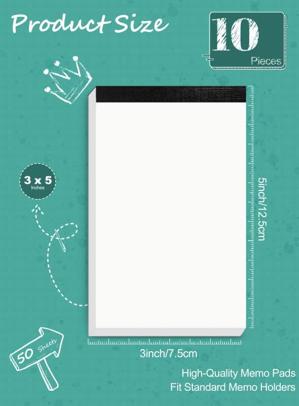 Miniatura 2 de Paquete de 10 blocs de notas pequeños para la lista, blocs de notas blancos de 3 x 5 pulgadas, bloc de notas de trabajo para escritura, blocs de