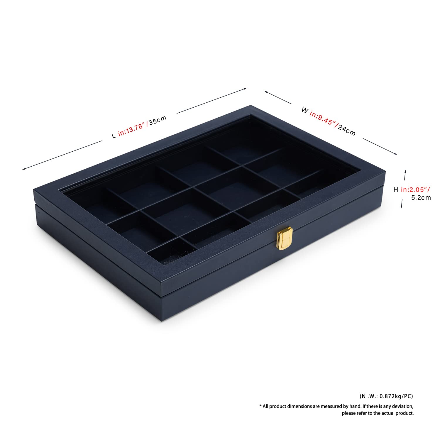 Bandeja Para Joyas 12 Compartimentos, Caja De Almacenamiento De Cuero Con Tapa Transparente - Joyero Con Cerradura Para Colgantes, Collares Y Joyas (azul)