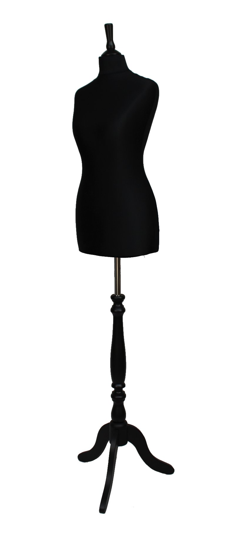 DELUXE Size 8 Female Dressmakers Dummy Tailors Mannequin Bust BLACK Jersey BLACK WOOD Tripod Stand