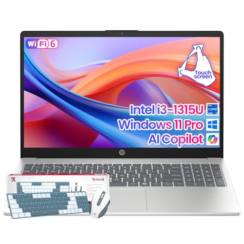 HP 15.6" Touchscreen Laptop for Student and Business, Intel 13th Core i3‑1315U (Up to 4.5GHz), Windows 11 Pro, Copilot AI, Wi‑Fi 6, BT 5.3, with Patented Laptop KB Kit(16GB RAM | 512GB SSD)