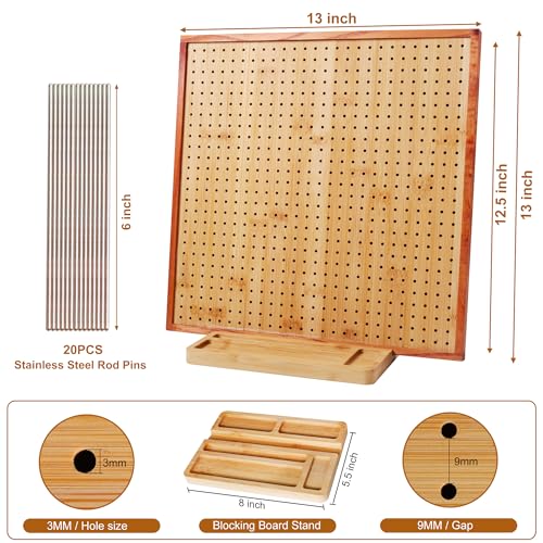Image of 13 inch Crochet Blocking Board with 20 Pins /Pegs, Granny Square Blocking Boards for Crochet Projects, Wooden Crocheting Accessories Gifts for Crocheters