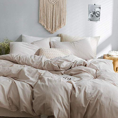 Eavd Modern Style Beige Duvet Cover Full/Queen Soft Washed Cotton Neutral Textured Bedding Set Boho Beige Bedding Set Simple Solid Color Beige Comforter Cover With Zipper Closure #TOP3