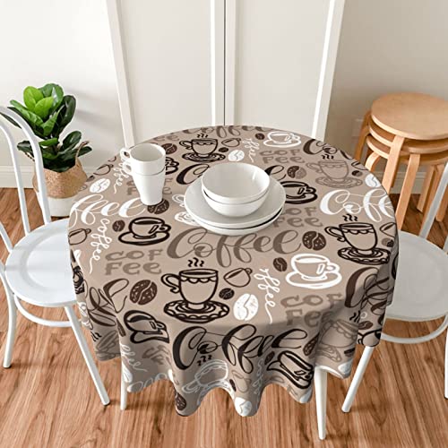Vodbne Coffee Cup Round Tablecloth 60 Inch For Indoor And Outdoor, Waterproof Table Cloth Cover Decorative For For Kitchen Dining Table, Parties And ​Camping #TOP4