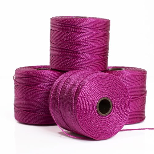 The Beadsmith S-Lon Bead Cord – .5 mm Twisted Nylon Cord for Stringing, 4 Spools, Magenta Color, TEX210, 77 Yards per Spool