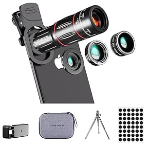 Phone Camera Lens Kit Upgraded Version Telephoto 28X Wide Angle 0.6X Macro 20X Fisheye 198° for Most Smartphones (Black)