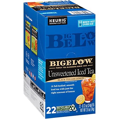 Bigelow Tea Unsweetened Iced Black Tea With Lemon Keurig K Cup Pods, Caffeinated, 22 Count (Pack Of 4) 88 K- Cup Total Pods #TOP3