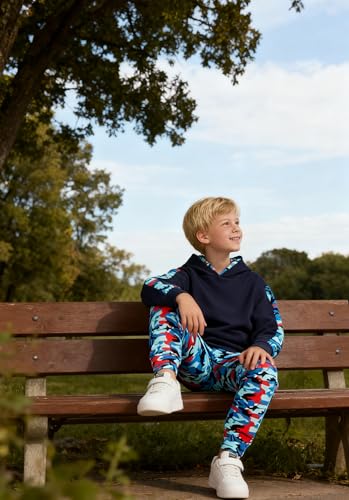 Image of KIDLAGA Toddler Boy Clothes Long Sleeve Hoodie Sweatsuits Tops and Pants Boys Fall Winter Color Block Outfits Set 5-12 Years