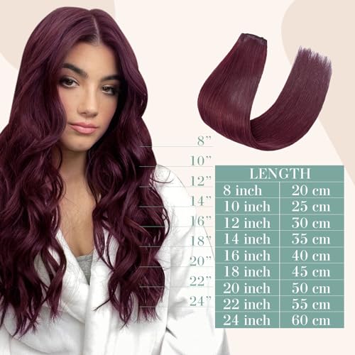 Image of Benehair Wine Red 10 Inch Real Human Hair Clip in Hair Extensions, 8pcs Double Weft, 18 Clips per Set, Straight, Modern Style