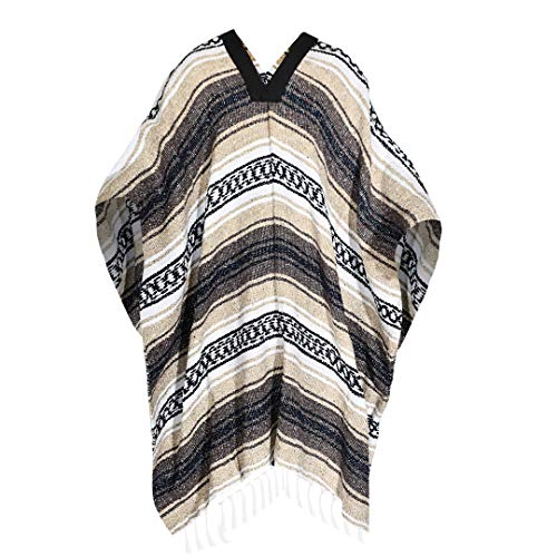 Artisans Bazaar Traditional Mexican Baja Poncho Men and Women Authentic Gaban Serape Sarape Blanket Pancho Jorongo Cowboy