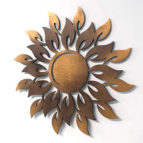 kh Teile Holz Wanddeko Sonne Flammen 40 cm Bronze Glanz Wandbild Dekoration Geschenk Wand Deko Wohnzimmer Balkon Garten Innen Au&szlig;en Schlafzimmer etc..