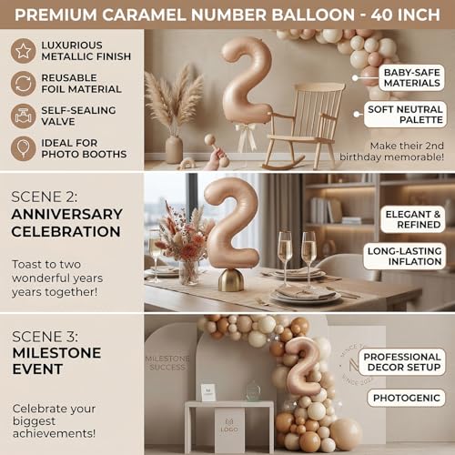 Image of Atpata Funky #2 Elegant Caramel Colour JUMBO 40 INCH Number Balloons Set | 0 to 9 Digit Shapes | Decorative Balloons for Milestones & Celebrations