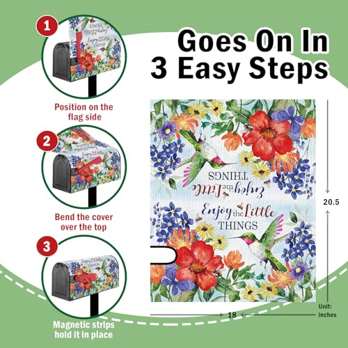 Image of Spring Summer Hummingbird Flower Mailbox Cover Magnetic Standard Size 20.5 inch x 18 inch, Enjoy The Little Things Floral Decorative Post Letter Box Wrap Decor, Bee Garden Yard Outdoor Decoration