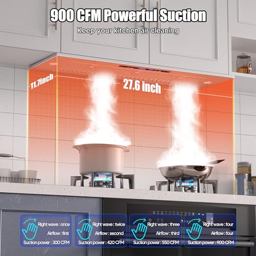 36 Inch Insert Range Hood,Stainless Steel Kitchen Stove Vent Hood,Ducted/Ductless Convertible Duct,900 CFM with 4 Speed Gesture Sensing&Touch Control Panel
