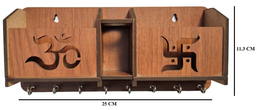 Image of Wooden Om Design TV Remote Mobile Stand Key and Pen Holder for Home, Office, Hall, Living Room Pocket Pen Special Designer Home Furnishing Two Box Wall Mounted Wall Keys Holder