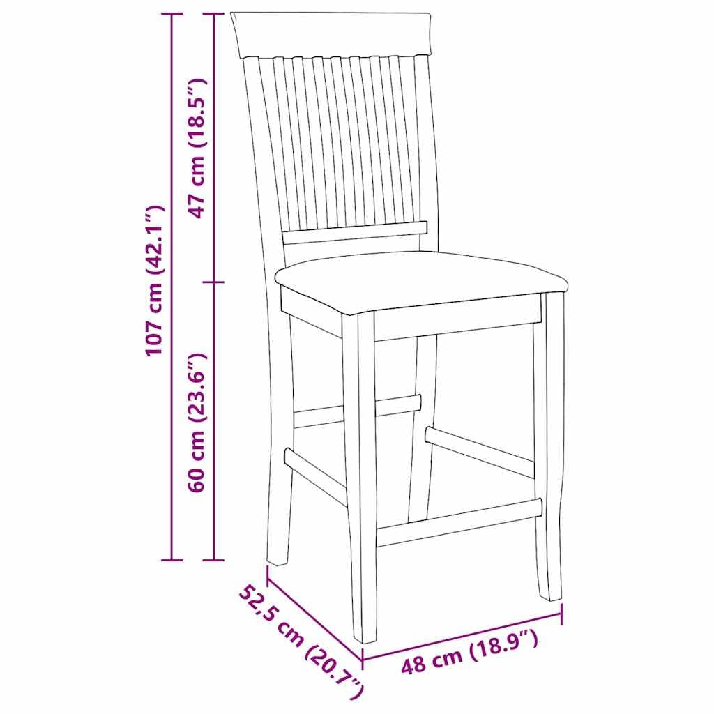 2 sgabelli da bar in legno massello bianco, albero della gomma, 48 x 52,5 x 107 cm, sedia da cucina con schienale e poggiapiedi, per sala da pranzo, bancone e isola di cucina, design moderno