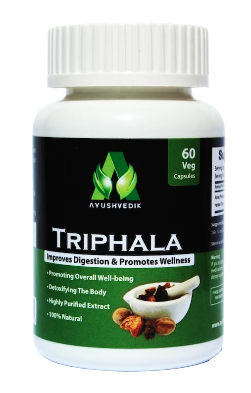 Triphala Capsules - Organic Triphala Supplement with Amla, Haritaki & Bibhitaki – 60 Veg Capsules