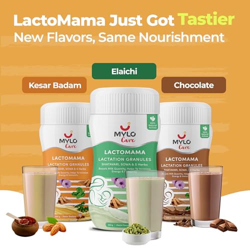 Image of Mylo Lactomama Granules - Lactation Supplement for breastfeeding with Shatavari to Increase Breast Milk (Kesar Badam - 300 g ) | With Herbs like Moringa, Sowa & 5 Others | 2 Scoops per Serving (Pack of 1, Kesar Badam)