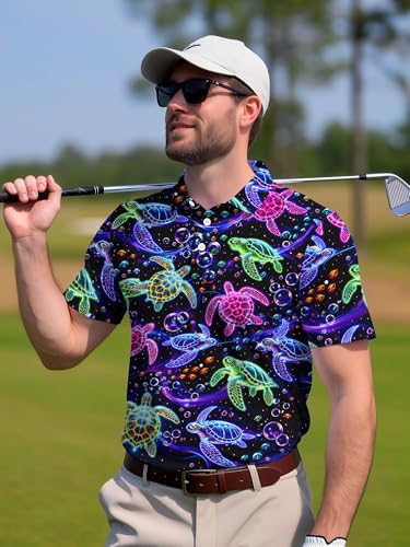 Image of PAGYMO Funny Golf Shirts for Men Crazy Printed Pattern Novelty Moisture Wicking Performance Mens Polo Shirt