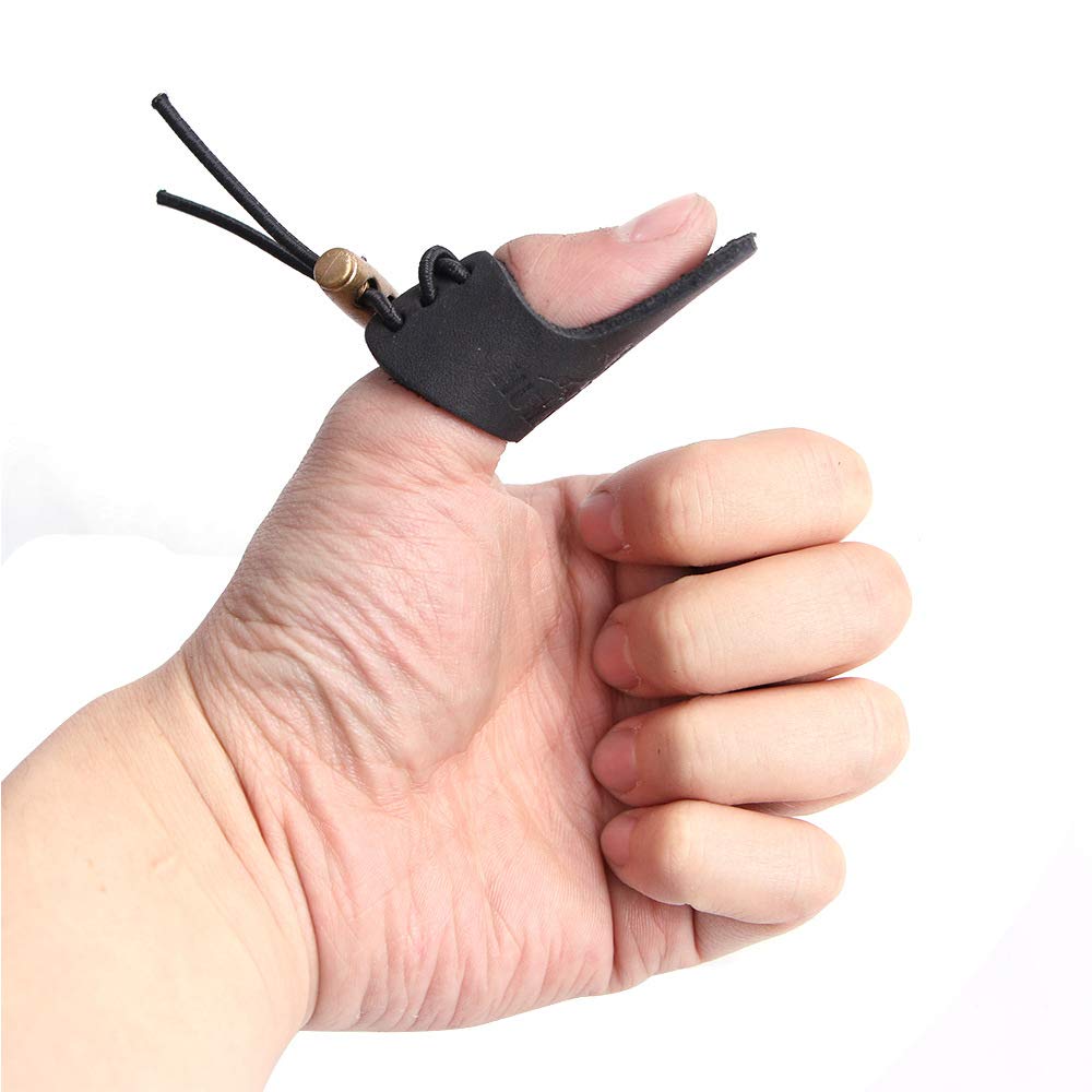 Namvo Lot de 2 doigts de tir à l'arc en cuir pour pouce et flèche pour la chasse - Noir
