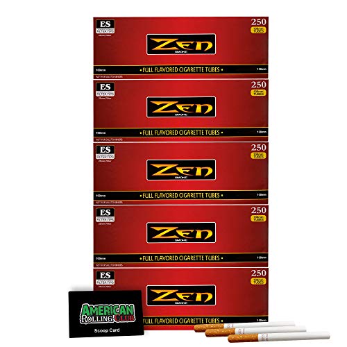 Zen Cigarette Tubes | Regular | 100s | Red | 5 Pack | 1250 Tubes | Includes American Rolling Scoop Card