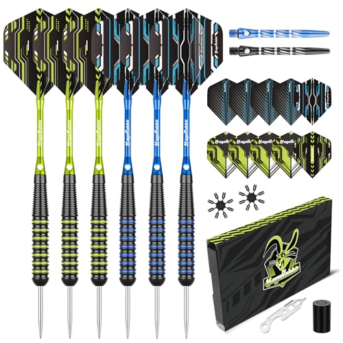 MageRabbit Professional Metal Tip Darts 6Pcs 22g, Tournament-Grade Steel Tip Darts with Extra16 Dart Flights, 8 Shafts & Sharpener ?Complete Dart Accessories Kit for League Play