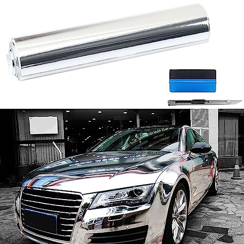 Image of LZLRUN 1FT x 5FT Chrome Mirror Vinyl Wrap Adhesive Car Sticker Decal Film (Silver, 1.5FT x 5FT)
