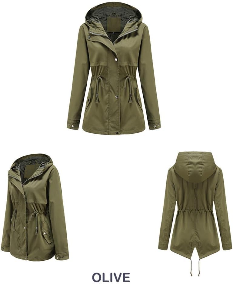 Womens Multi Pockets Military Jacket, Women's Casual Military Anorak Jacket, Lightweight Waterproof Windbreaker