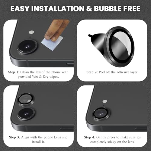 Image of ArmourPro Premium Camera Lens Protector Tempered Glass Compatible For iPhone 17e Tough HD Individual Aluminum Alloy Rings 9H Camera Cover, Scratch-Resistant,Camera Lens Protection| Black