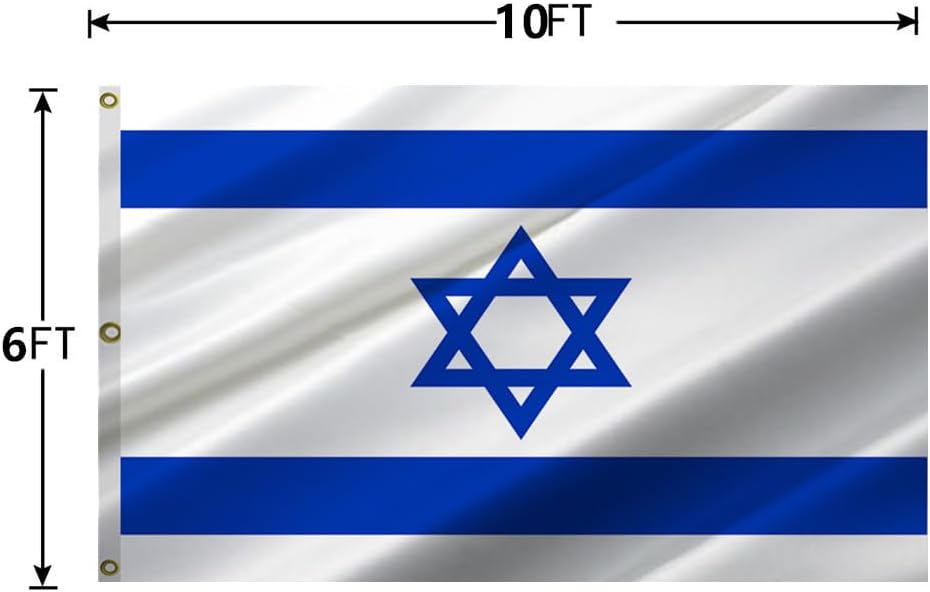 Israel Flag 6x10FT,Israeli National Flags with 3 Brass Grommets,4 Stitched and 100D Premium Polyester.