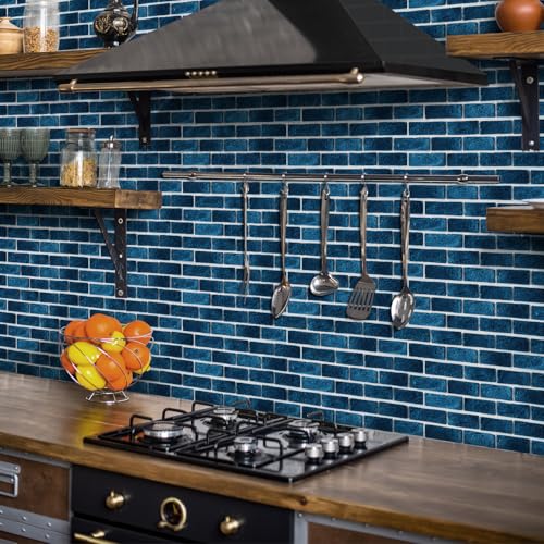 Baldosas Adhesivas Pared Azul Negro Azulejos Adhesivos Cocina PVC Autoadhesivo Vinilos de Pared Decorativos Azulejos Adhesivos Baño Impermeable Azulejos Adhesivos Extraíble 15x30cm/2pcs