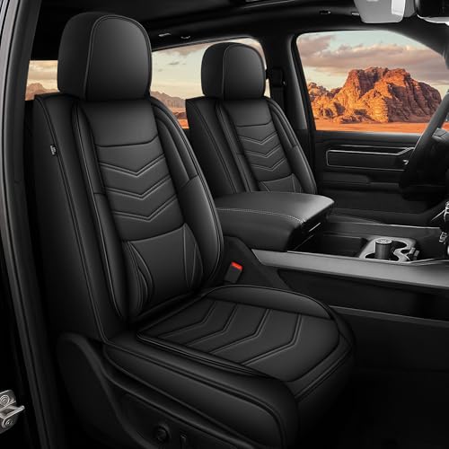 NUWQICD for Dodge Ram 1500 2500 3500 Seat Covers 2012-2025 2026 Bighorn Laramie Tradesman and More Trims Only Fit Curved Bench Leather Seat Protector with Lumbar Support（5 Seats,Black