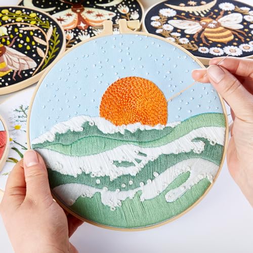 Image of Armindou Hand Embroidery Starter Kit for Beginners Adults, Counted Cross Stitch kit for Adult Beginner, Stamped Embroidery Needlepoint Kit, 2 Set Embroidery Supplies, 2 Hoops (Attached Video Tutorial)